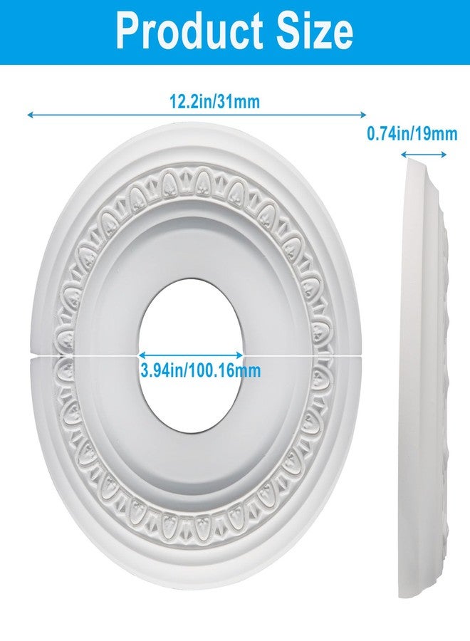Zorfeter White Split Ceiling Medallion 12" OD x 4" ID, Decorative Ceiling Cover PU Fixture Cover, Elegant Style Millwork for Home Decor/Home Lighting - Image 3